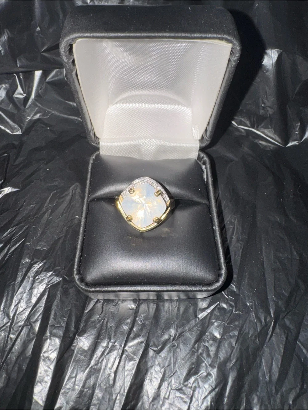 Gold-Tone Cushion White Stone Ring - Womens Jewelry - Picture 1 of 3